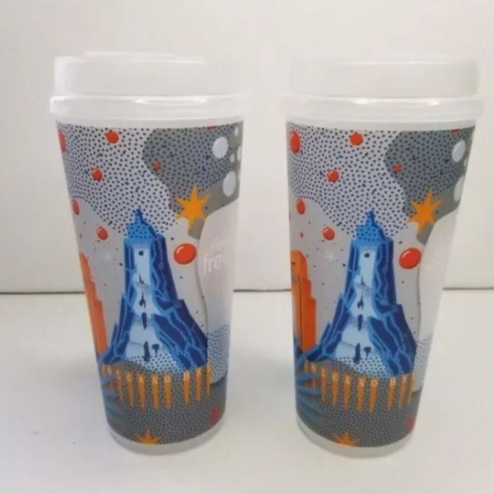 Universal Studios Orlando Florida Coca-Cola Freestyle Tumbler Cups w/ Lids Pair